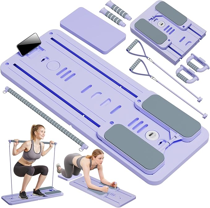Pilates Reformer Set, ESBANY Pilates Board with Phone Holder, Multi-Purpose Foldable Pilates Reformer Machine, Portable Home Pilates Slider Board Equipment for Home Workout, Fitness, Exercise, Abs