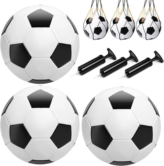 Soccer Ball Size 3/4/5 with Pump & Bag - Pack of 1, 2 or 3 - Official Size & Weight - Classic Black & White - Indoor Outdoor Use - Durable & Long-Lasting - Ideal Gift for Toddler, Kids, Youth & Adults