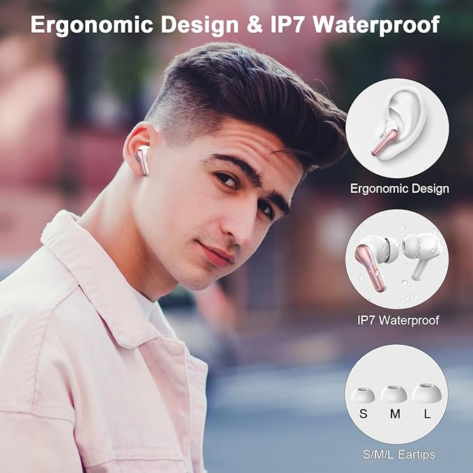 Wireless Earbuds Bluetooth 5.4 Headphones Noise Cancelling, 40H Playtime Bluetooth Ear Bud with Dynamic Drivers Stereo, Sports Earphones Wireless with LED Power Display for Laptop Pad Phones