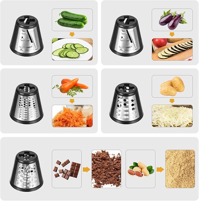 Homdox 250W Electric Cheese Grater, Electric Slicer Shredder, Salad Maker Electric Grater Electric Cheese Grater/Shredder with 5 Free Attachments, Ivory