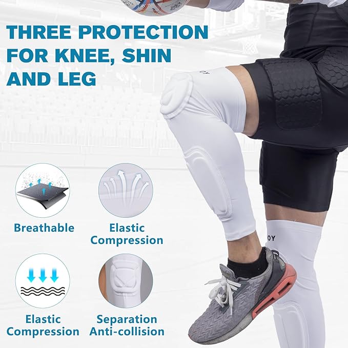 TUOY Knee Pad with Shin Guard Pads, Protective Shin/Knee Sleeve Support for Soccer, Football, Basketball, Wrestling, Volleyball (A Pair)