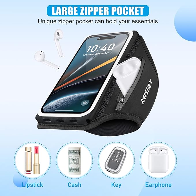 Running Phone Armband with Earphone Holder - 3D Design Cell Phone Armband for iPhone 15/14/13 Pro/Plus & Galaxy S20/S10, Water Resistant Sports Phone Holder with Key Slot for 6.9" Device
