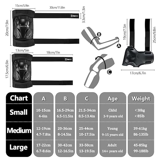 Skating Protective Gear Adult Youth Knee Pads and Elbow Pads Set, Skateboard Wrist Guards for Roller Skating Skateboarding Cycling Black