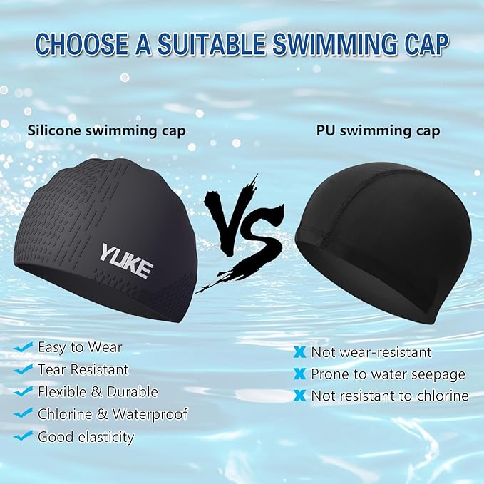 Silicone Swim Cap for Long Hair Adults Women Men, Waterproof Stretchy Swimming Caps, Durable Tear Resistant Bathing Cap