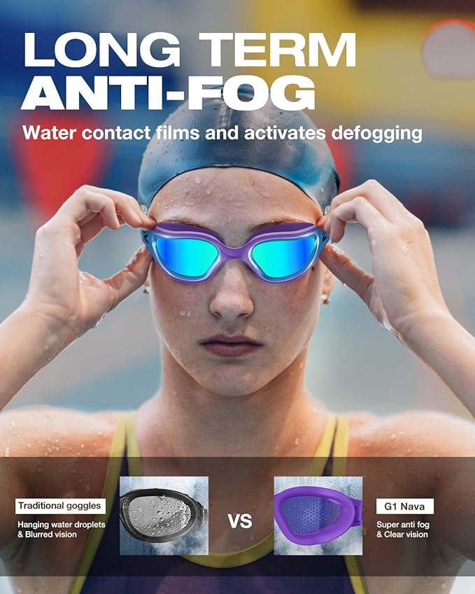 ZIONOR G1 Nava Super Anti-Fog Unisex Swim Goggles Mirror/Bright Smoke Lens