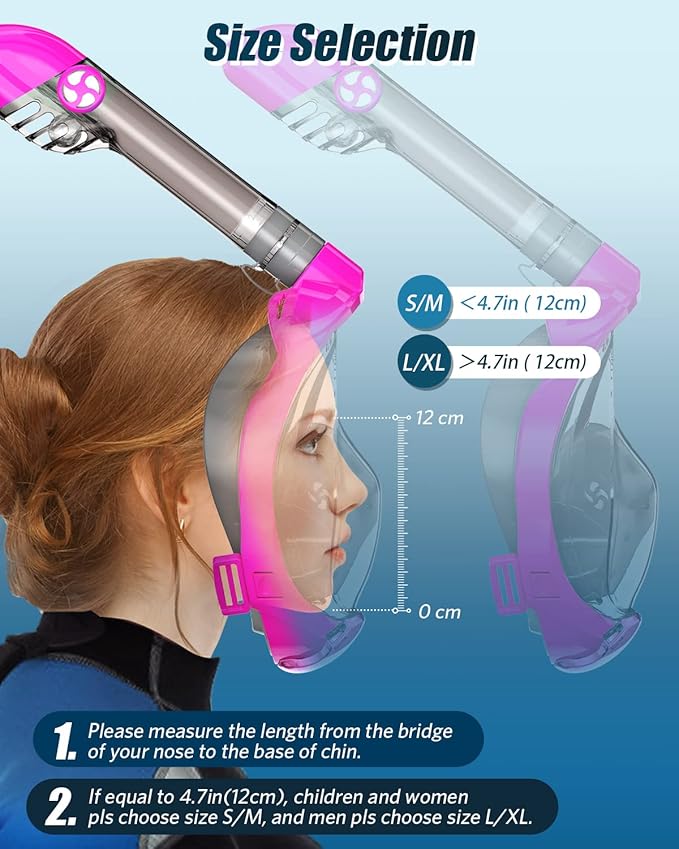 QingSong Full Face Snorkel Mask for Adults, Snorkeling Gear with Camera Mount, 180 Degree Panoramic View Snorkel Set Anti-Fog Anti-Leak