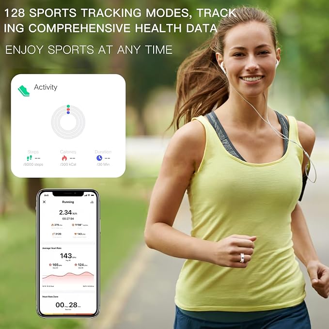 Health Tracker Smart Ring for Men Women-IP68 Waterproof Sleep Tracker with Heart Rate/Blood Pressure/Blood/Physiological Cycle/Oxygen Tracking, Step Counter, iOS & Android Compatible (7#)