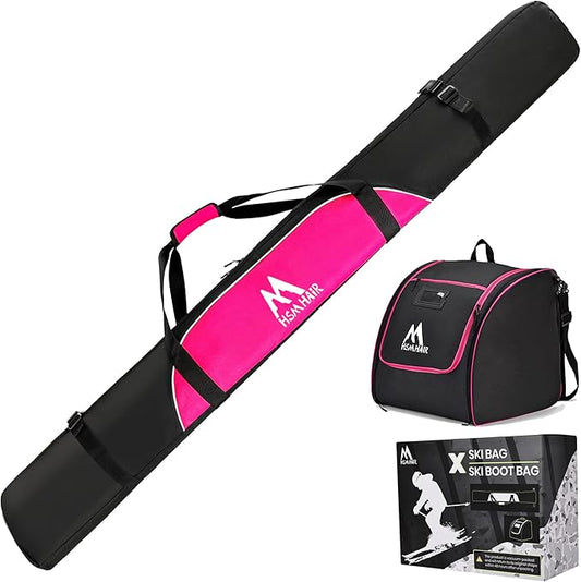 Ski Bag and Ski Boot Bag Combo-Padding Skis Bag for Air Travel,Water Proof Ski Boot Bag Fits for Skis Up to 200 CM and Boots Up To Size US13,Adults Ski Travel Bag
