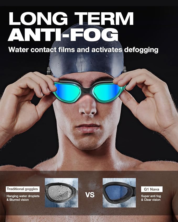 ZIONOR G1 Nava Super Anti-Fog Unisex Swim Goggles Mirror/Bright Smoke Lens