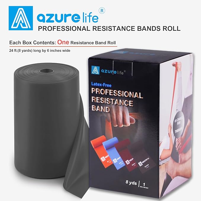 Professional 8 Yards Bulk Resistance Bands Rolls or 5,6,7 ft. Long Non-Latex Elastic Exercise Bands, Stretch Bands for PT, Yoga, Pilates, Rehab, at-Home or The Gym Workouts