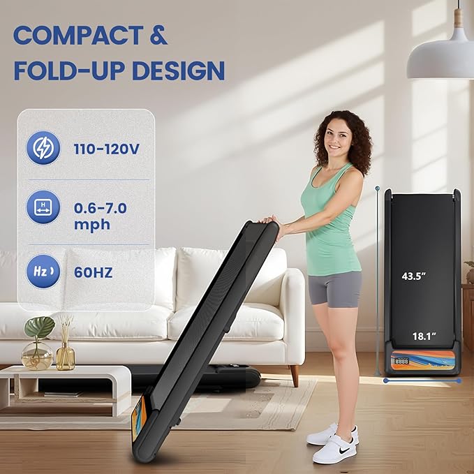 Walking Pad Treadmill, Adjustable 10% Incline 450LBS Capacity, 3.5HP 4 in 1 Portable Treadmills for Home Office, Under Desk Treadmill with Handle Bar, LED Display Remote Control