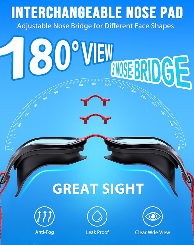 Swim Goggles, Unisex Adult Swimming Goggles Anti Fog Anti UV No Leakage Wide View for Men Women Youth
