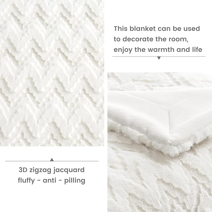 Cozy Bliss Faux Fur Throw Blanket for Couch - Ultra Soft Fuzzy Cozy Throw Gift Blankets for Women,Cream White Boho Blanket for Sofa Bedroom Living Room.50 * 60 Inches