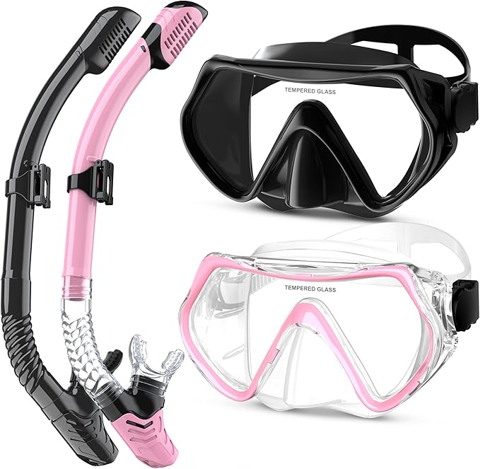 Snorkeling Gear, Dry Snorkel Set180° Panoramic Wide View,Anti-Fog Scuba Diving Mask, Professional Snorkeling Gear for Free Breathing, Swimming, Diving