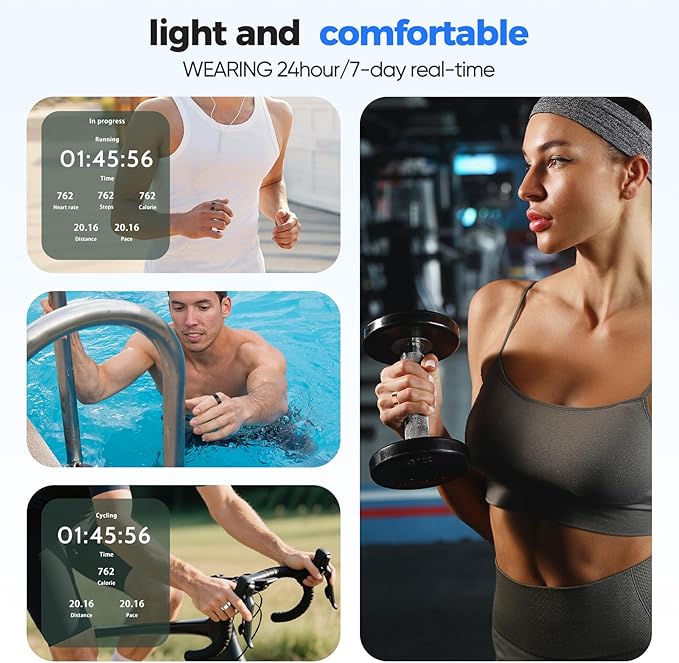 Smart Ring with Sleep Monitoring, No APP Subscription, 10-Day Battery Life, Stress/Heart Rate/Women's Health Tracker, Android & iOS Compatible (Black, 11)