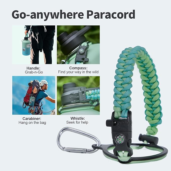 One Gallon Water Bottle Insulated, Triple Wall Vacuum Cold for 48 Hrs & Leak-proof & Non-BPA, 128oz Large Sports Stainless Steel Water Jug with Paracord Handle Straw Spout Lids & DIY Stickers