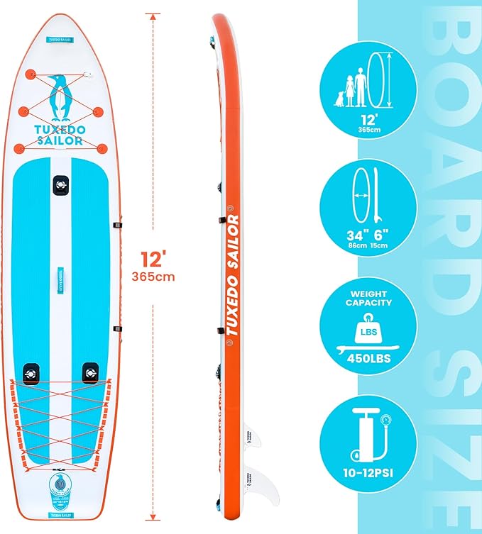 Tuxedo Sailor Kids Inflatable Paddle Board Lightweight and Safe Fishing Stand Up Paddle Board for Adults with Accessories