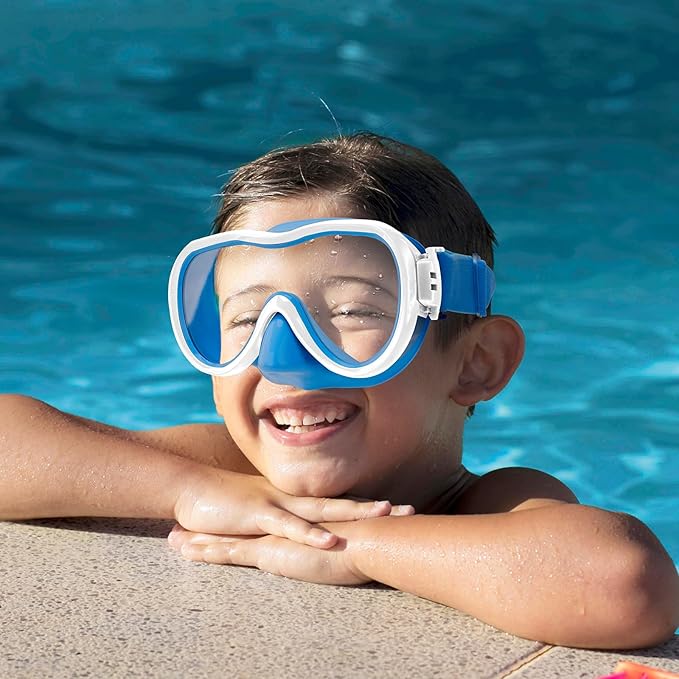 Kids Swim Goggles with Nose Cover, Anti-Leak Swim Mask with Elastic Fabric Strap, UV Protection Swimming Goggles for Kids