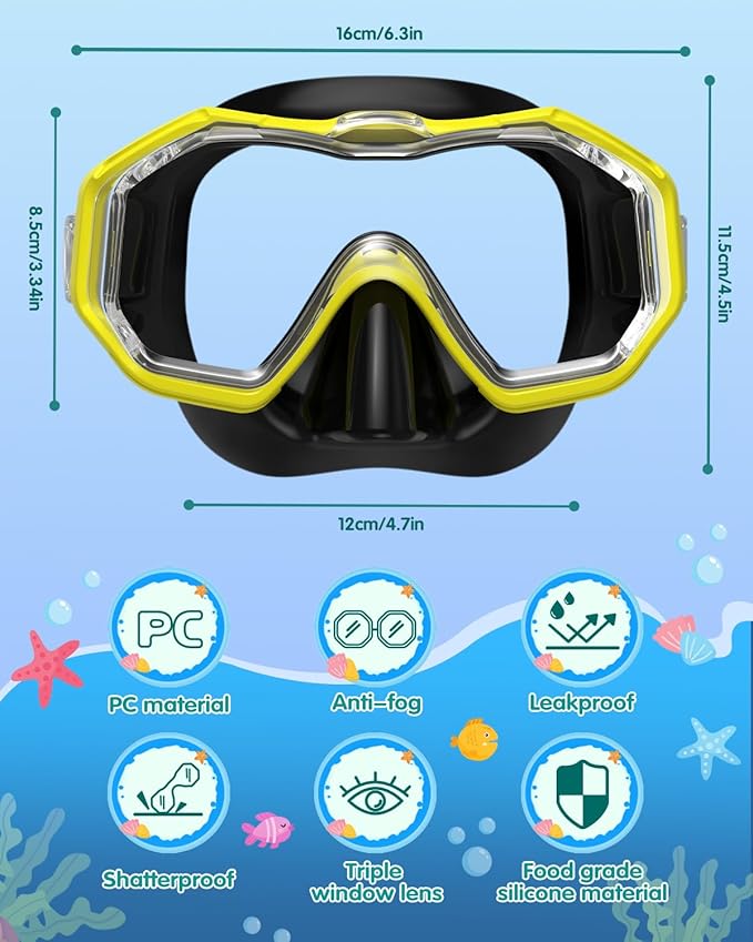 W WSTOO Kids Swim Goggles with Nose Cover,Snorkel Diving Swimming Mask for Youth 5-15,HD 3-Window Wide Vision Anti-Shattered Lens Anti-Fog&Leak