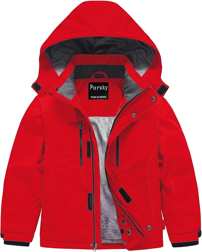 Pursky Boy's Waterproof Ski Jacket Kids Winter Snow Coats Fleece Raincoats Parka