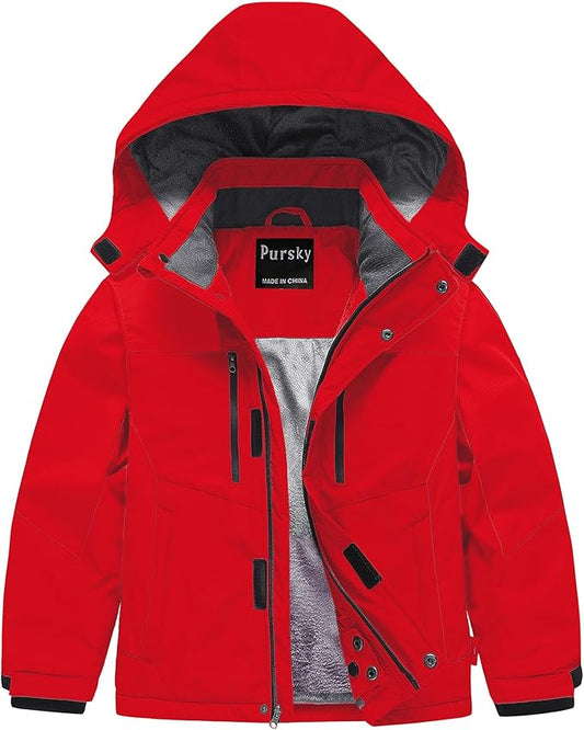 Pursky Boy's Waterproof Ski Jacket Kids Winter Snow Coats Fleece Raincoats Parka