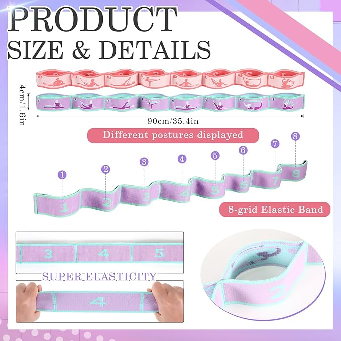 Stretch Strap for Kids Elastic Gymnastics Stretching Ballet Dance Band with 8 Loops Adjustable Exercise Training Resistance Strap for Children Stuff Pilates Latin Yoga Equipment
