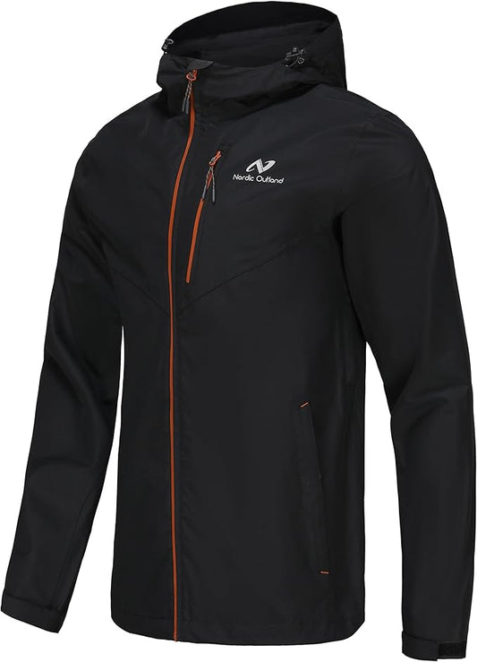 Mens Lightweight Hooded Waterproof Rain Jacket Breathable Raincoat Shell for Outdoor Mountain Hiking