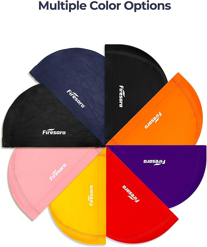 Firesara Fabric Swim Cap, High Elasticity Swimming Cap Keeps Hair Clean Breathable Fit Both Long Hair Short Hair, Swim Caps Woman Girls Men Kids One Size Hat