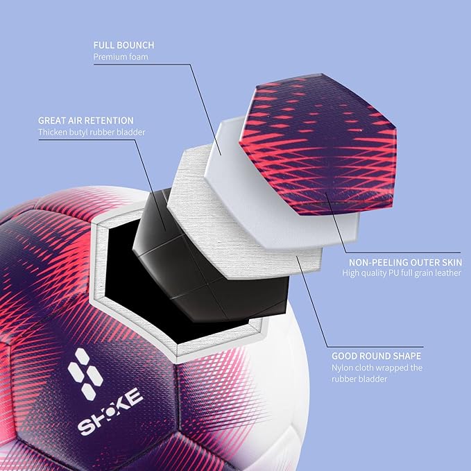 SHOKE Soccer Ball Size 5 Official Size Soccer Ball Thermal Bonded Training Slip Resistant