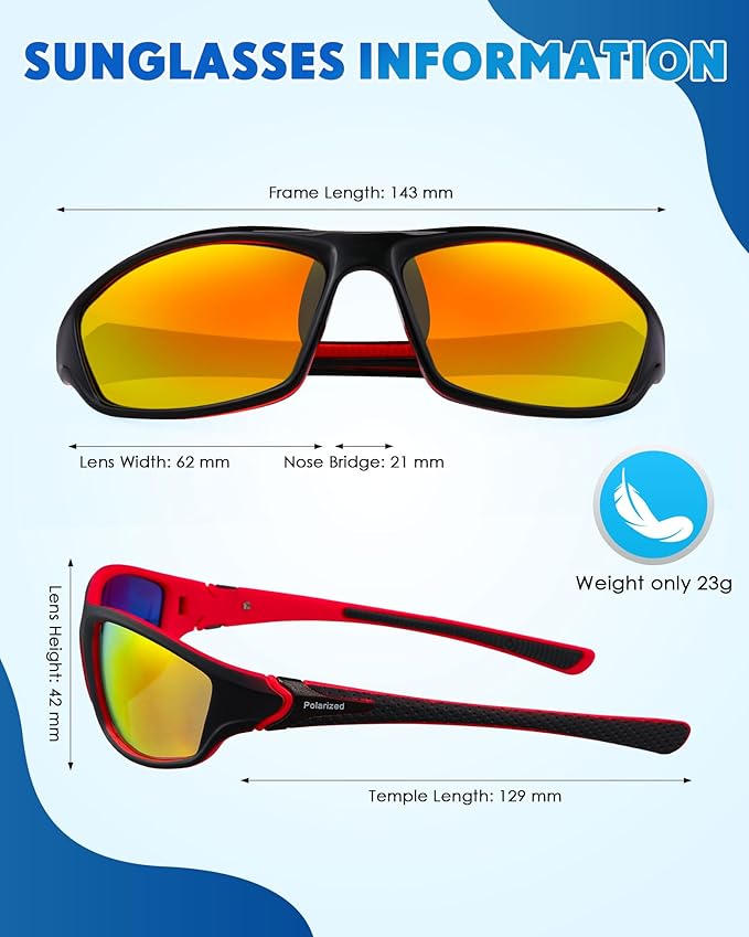 Frienda 6 Pack Polarized Sport Sunglasses for Men Multipack Fit over Glasses Pack Lot Set Men's Sport Fishing Eyeglasses