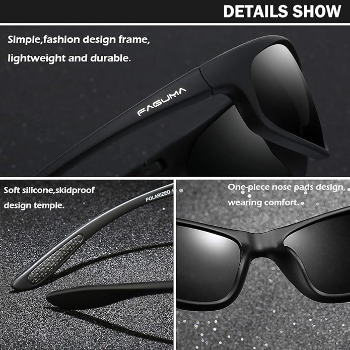 FAGUMA Polarized Sports Sunglasses For Men Cycling Driving Fishing UV400 Protection