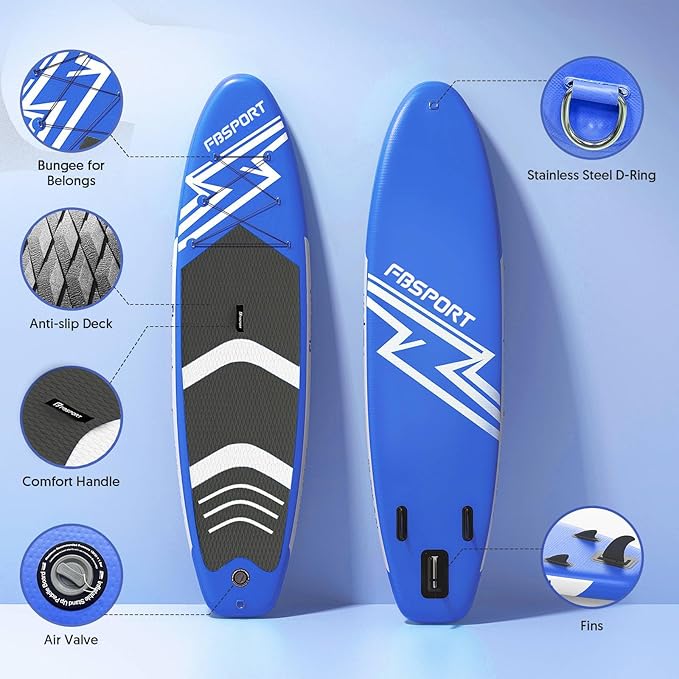 FBSPORT 11' Premium Stand Up Paddle Board, Yoga Board with Durable SUP Accessories & Carry Bag | Wide Stance, Surf Control, Non-Slip Deck, Leash, Paddle and Pump for Youth & Adult