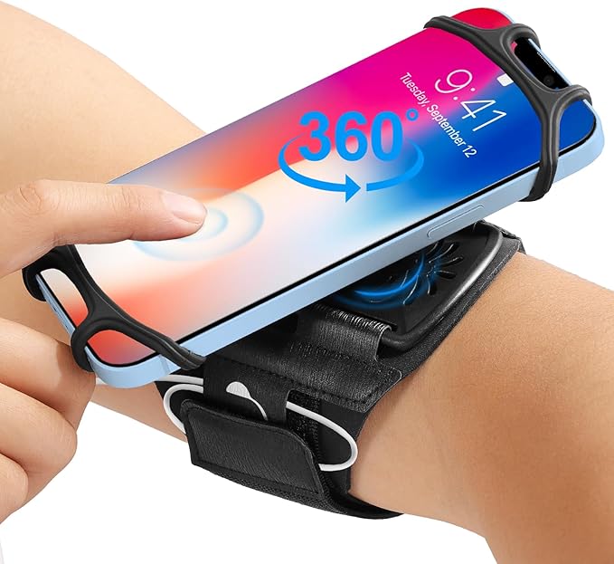 MoKo Running Armband 360°Rotatable for iPhone 16 15 14 13 Pro Max Plus Samsung Galaxy Note S24 S23 Fits Smartphones Over 5.8'', Detachable Armband Phone Holder for Running Biking with Key Holder