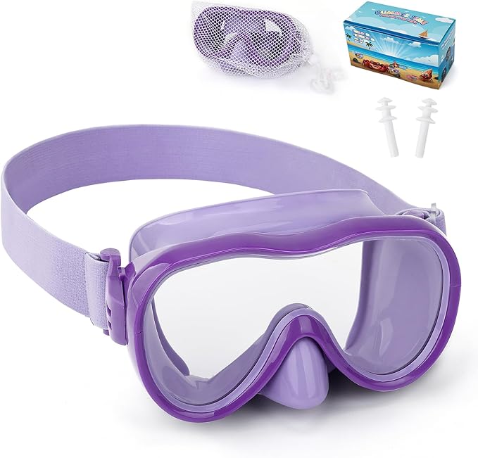 Kids Swim Goggles 180° Snorkel Diving Mask with Nose Cover, Anti-Fog Kids Swimming Goggles with Elastic Fabric Strap for Kids Boys Girls