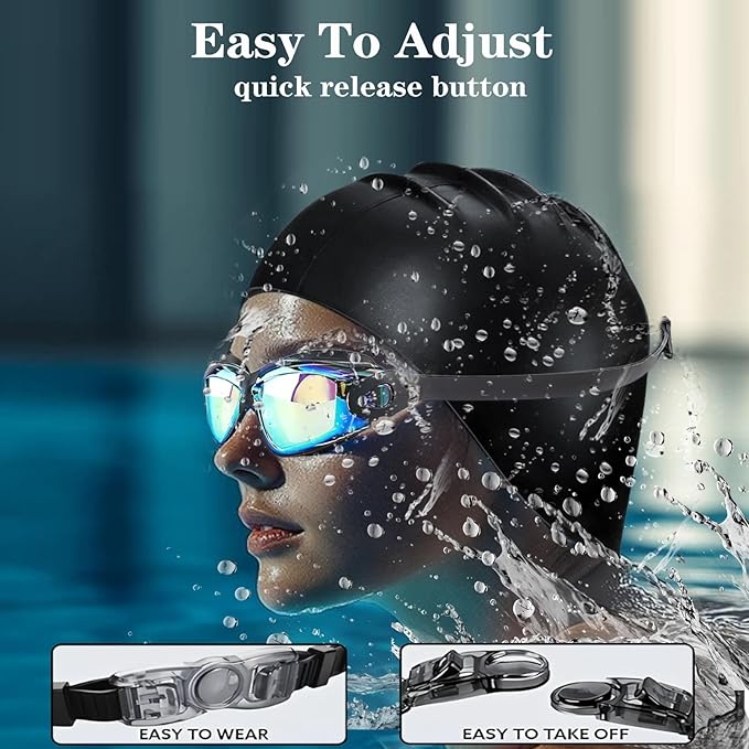 Swim Goggles Swimming Goggles No Leaking with Nose Clip, Earplugs, Swim Cap and Case for Men Women