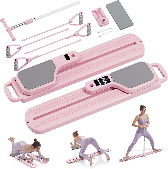 Pilates Equipment, Pilates Board - Multifunctional Pilates Reformer, Reformer Pilates Machine with Reps,Kcal & Timer Display, Home Pilates Kit with Resistance Bands - Workout Sets for Women