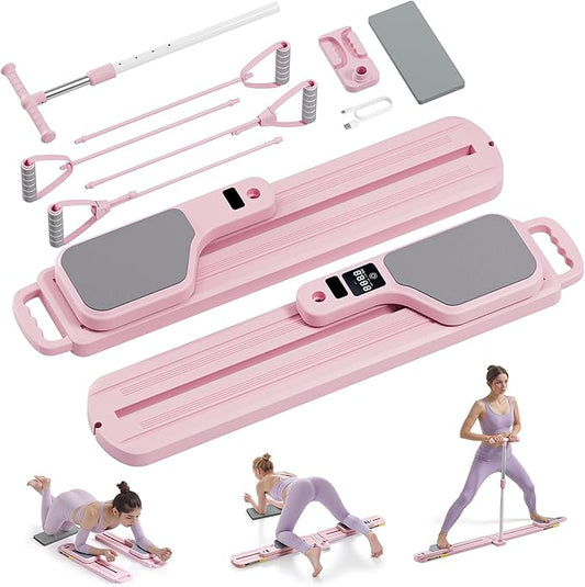 Pilates Equipment, Pilates Board - Multifunctional Pilates Reformer, Reformer Pilates Machine with Reps,Kcal & Timer Display, Home Pilates Kit with Resistance Bands - Workout Sets for Women