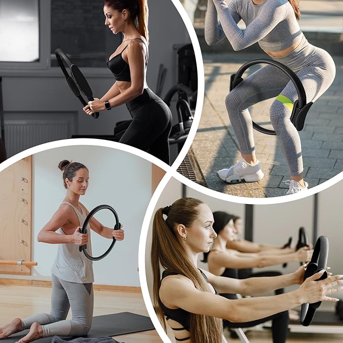 Pilates Ring Fitness Circle 14" Yoga Rings Magic Circle with Dual Padded Handles for Toning Arms, Thighs/Legs & Core，Home Exercise Equipment ﻿