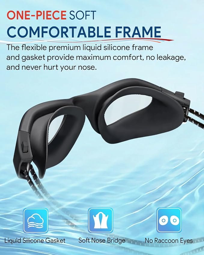 Swim Goggles, Polarized Adult Swimming Goggles Bungee Strap No Hair Pulling Anti-fog Pool Goggles for Men Women