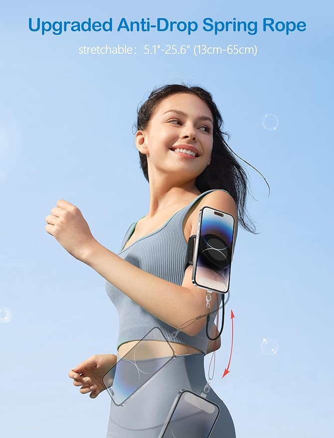 TOPGO [2 Generation Upgrad] Running Phone Holder for iPhone [360° Rotatable & Built-in Retractable Rope] Magnetic Wrist Phone Holder, Magsafe Armband for iPhone 17 Pro and Android (Black, 2 Straps)