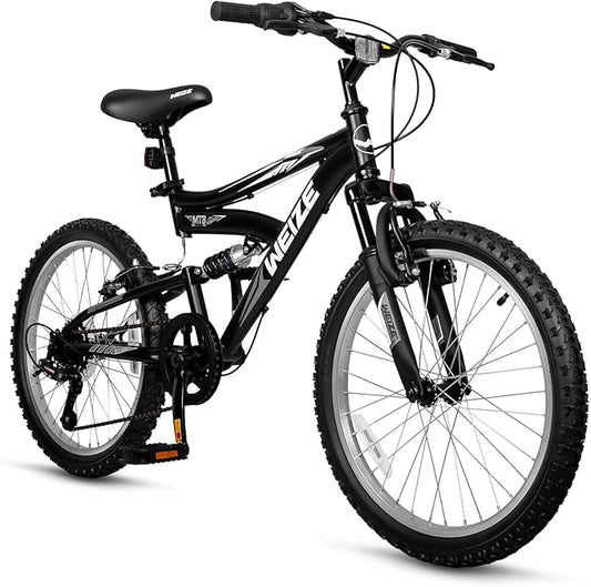 WEIZE Kids Mountain Bike, 20 inch Kids' Bicycles for 6-11 Years Old Boys Girls with Dual Full Suspension, 6 Speeds Drivetrain, High-Carbon Steel Frame, Ideal for Young Riders and Adventurers