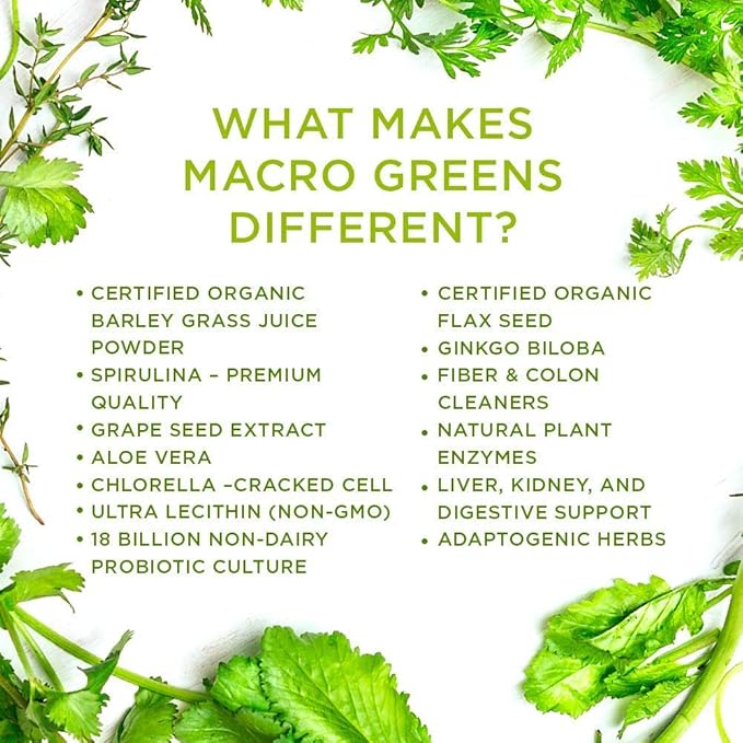 MacroLife Naturals Macro Greens Powder 38 Superfood Probiotic Antioxidant Enzyme & Herbal Supplement Immunity Energy Cleanse - Non-GMO Vegan Gluten-Free Dairy-Free - 60 Servings
