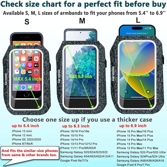 Arm Band for Phone for Running, Phone Holder for Running for iPhone & Samsung Galaxy, Cell Phone Armband Holder for Walking, Gym, Workout, w/Adjustable Strap&Zipper Pocket (Black Heather-S)