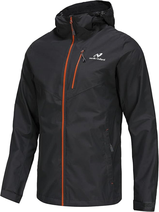 Mens Lightweight Hooded Waterproof Rain Jacket Breathable Raincoat Shell for Outdoor Mountain Hiking