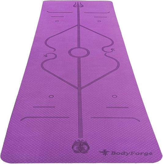 BodyForge Yoga Mat Thick Exercise Mat Thick 8mm TPE Eco-Friendly with Alignment Marks Non-Slip Extra Thick High-Density for Women and Men Workout Pilates