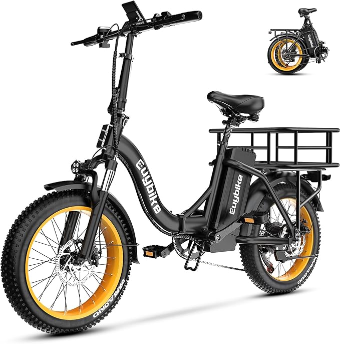 Folding Electric Bike for Adults with Peak 1000W Motor, 48V 20AH Battery up to 30MPH 80 Miles, 20" Fat Tire All Terrain Ebike, Front Suspension 7-Speed Commuter E Bike, Step-Thru, UL Certified