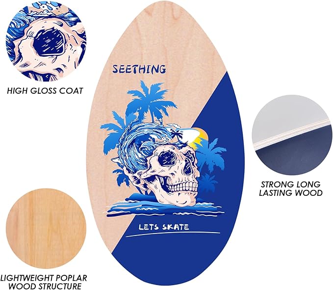 seething 35 Inch Skimboard with High Gloss Coat Wood Skim Board for Beginners,Kids, Teenagers, Adults and All Skimming