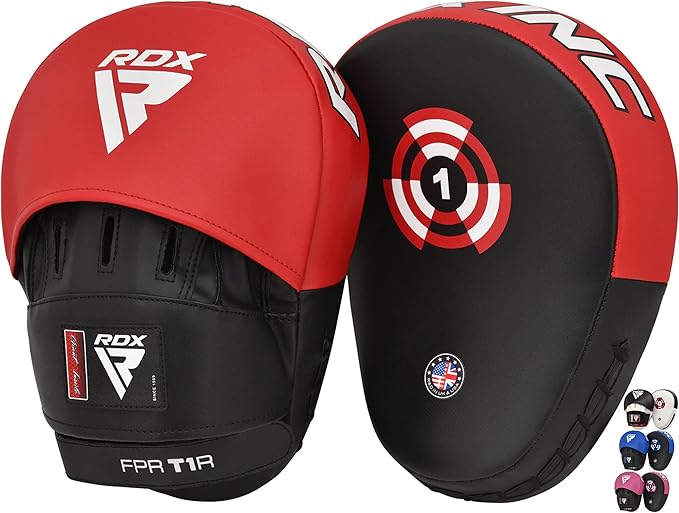RDX Boxing Pads Focus Mitts, Maya Hide Leather Curved Hook and Jab Target Hand Pads, Great for MMA, Kickboxing, Martial Arts, Muay Thai, Karate Training, Padded Punching, Coaching Strike Shield