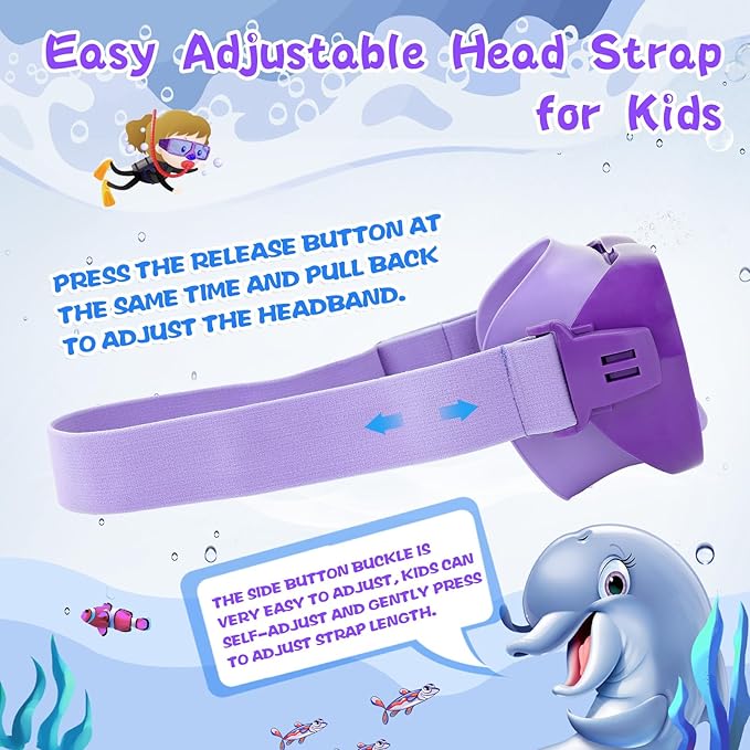 Kids Swim Goggles 180° Snorkel Diving Mask with Nose Cover, Anti-Fog Kids Swimming Goggles with Elastic Fabric Strap for Kids Boys Girls