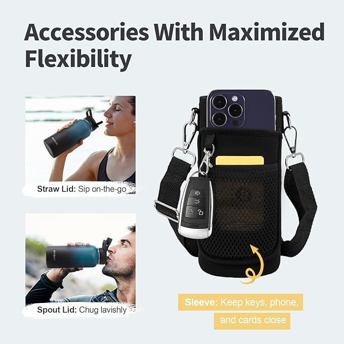 32 oz Insulated Water Bottle with Straw (Cold for 48 Hrs), Stainless Steel Triple Wall Vacuum Sports Water Jug, Leakproof Hydro Cup Flask with Paracord Handle & Straw Spout Lids & DIY Stickers